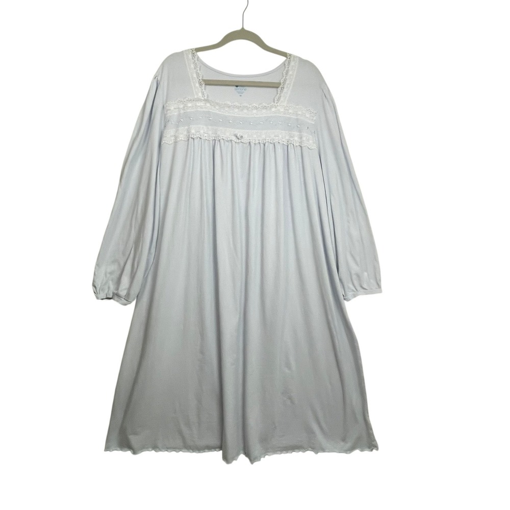 Ella Simone Womens 3X Light Blue Lace Trim‎ Long Sleeve Nightgown Sleep Dress